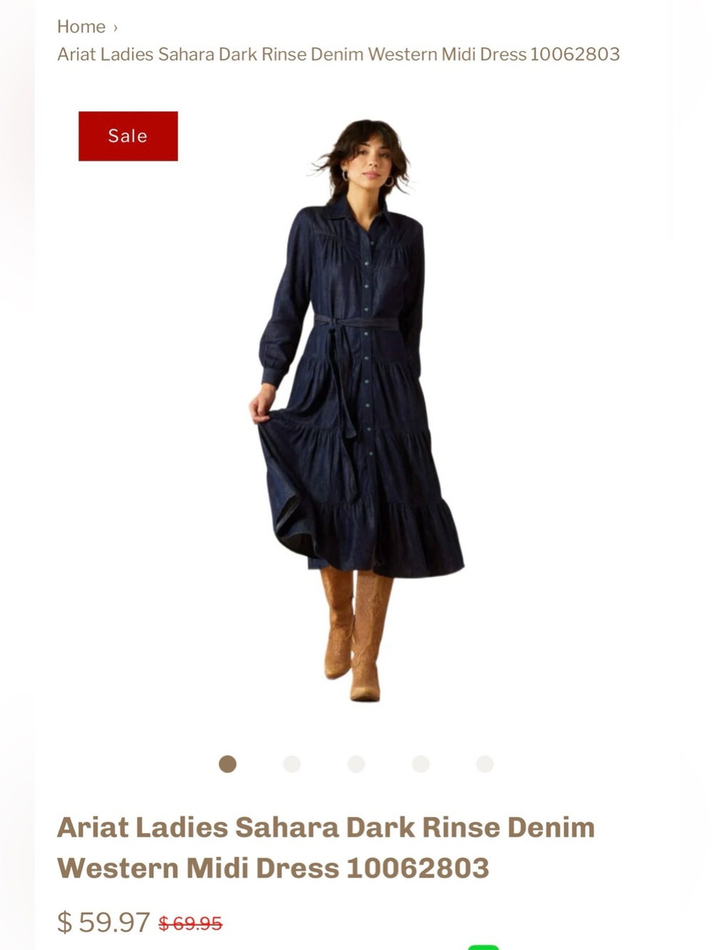 Ariat Dark Rinse Denim Tiered Button-Front Midi Dress
